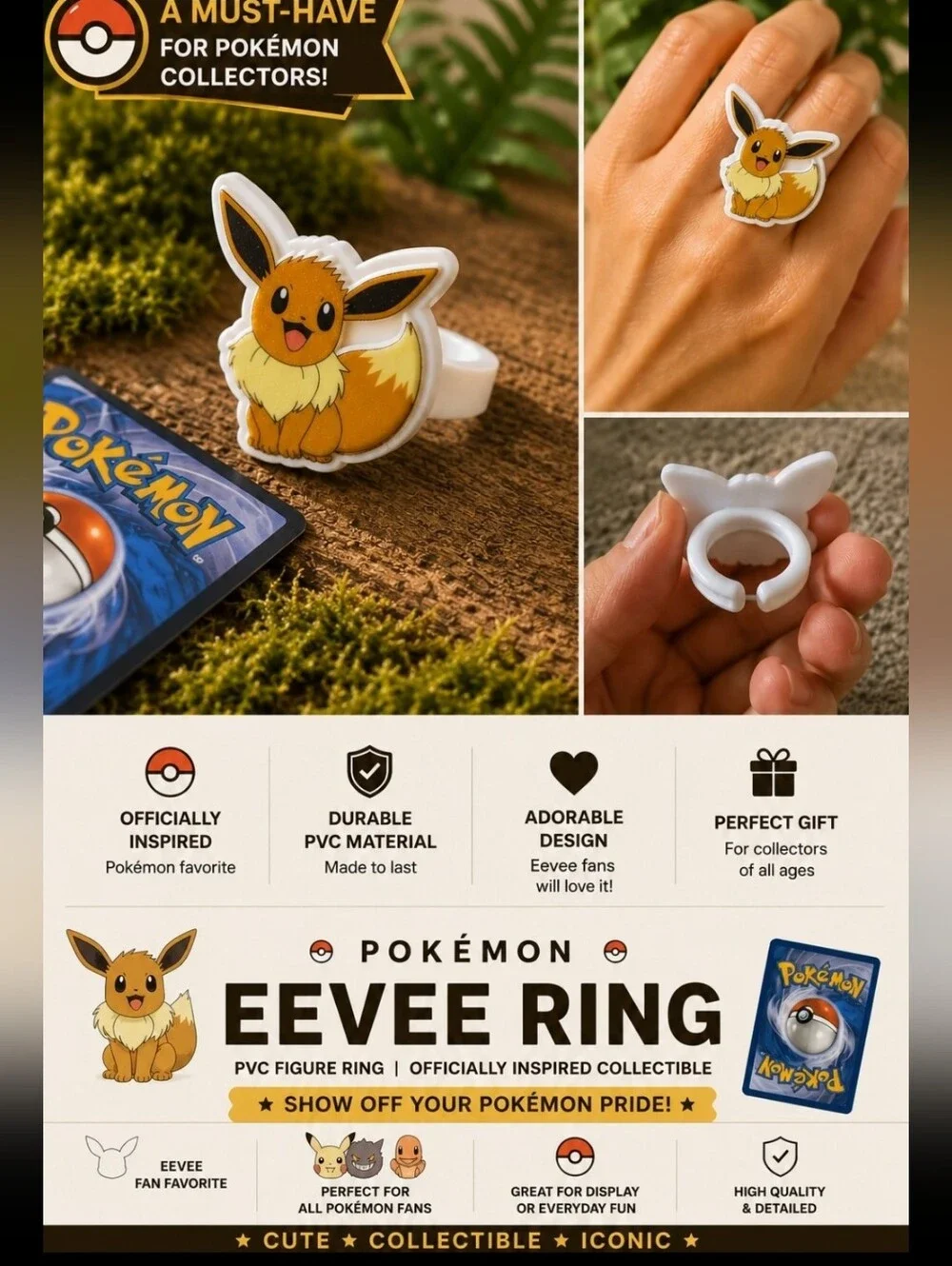 Pokémon Eevee PVC Character Ring Collector Toy Anime Nintendo Kawaii
